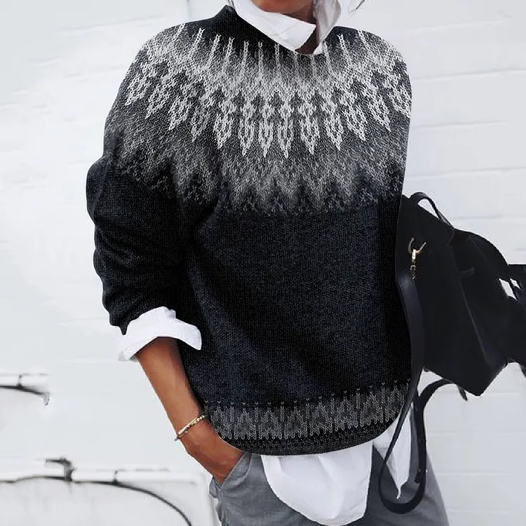 Vintage Tribal Icelandic Knit Contrast Pattern Sweater