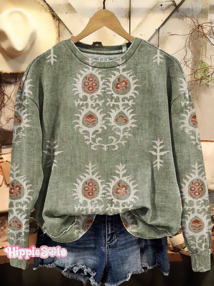 Women&rsquo;s Bohemian Ethnic Casual Long Sleeve Comfortable Cotton Shirt Sweatshirt / S