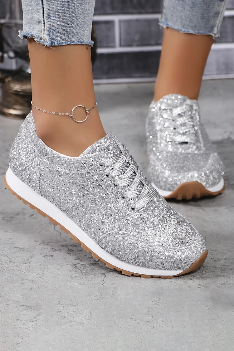 Casual Fashion Sequins Glitter Lace Up Running Shoes Sneakers 2024 - Xpluswear