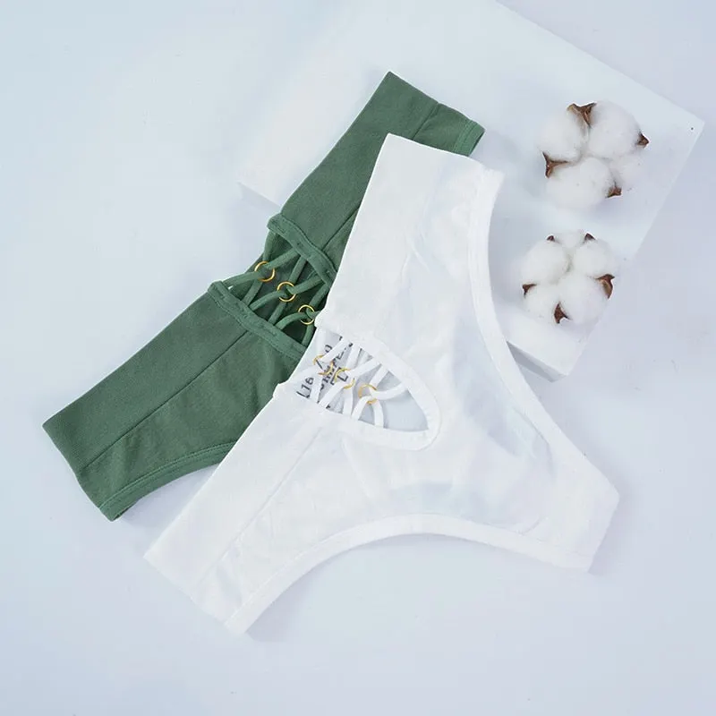 Women Panties Sexy Underwear Thongs Lingerie Female Underpants Solid Color Hollow Out Design Ladies G-String 2PCS Pantys