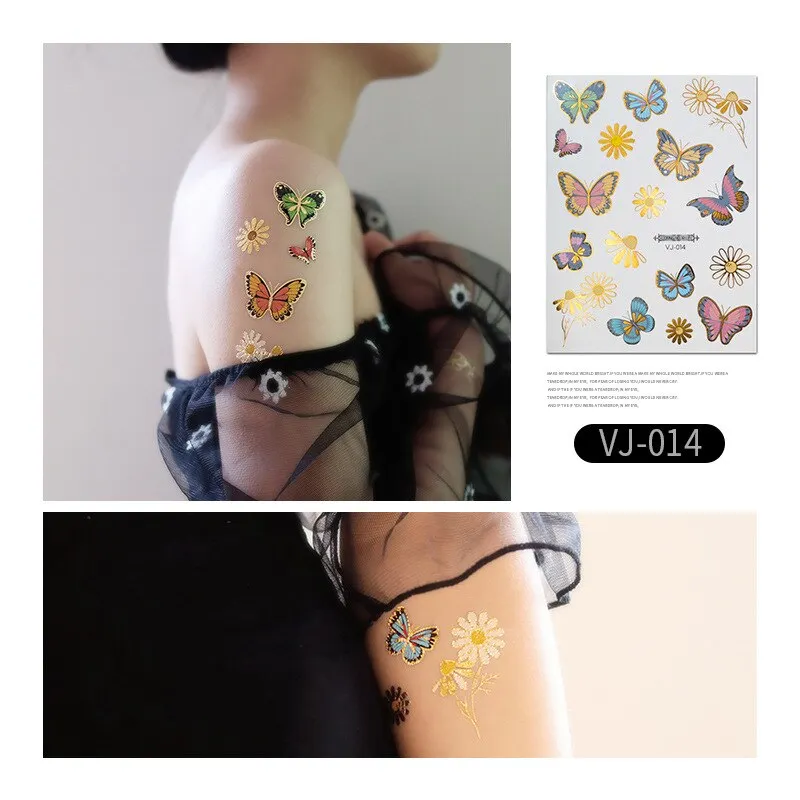 12 Kinds Bronzing Tattoo Butterfly Disposable Shiny Party Makeup Sticker Women Temporary Body Art Summer Waterproof