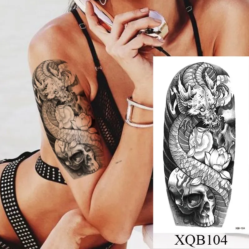 Waterproof Temporary Tattoo Sticker Old School Rose Lotus Flash Tattoos Flower Lace Body Art Arm Fake Tatoo Women Men