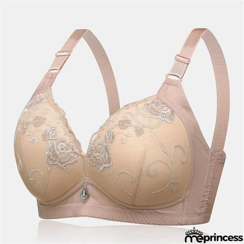 Women's Wireless Floral Embroidered Comfy Bras - Nude