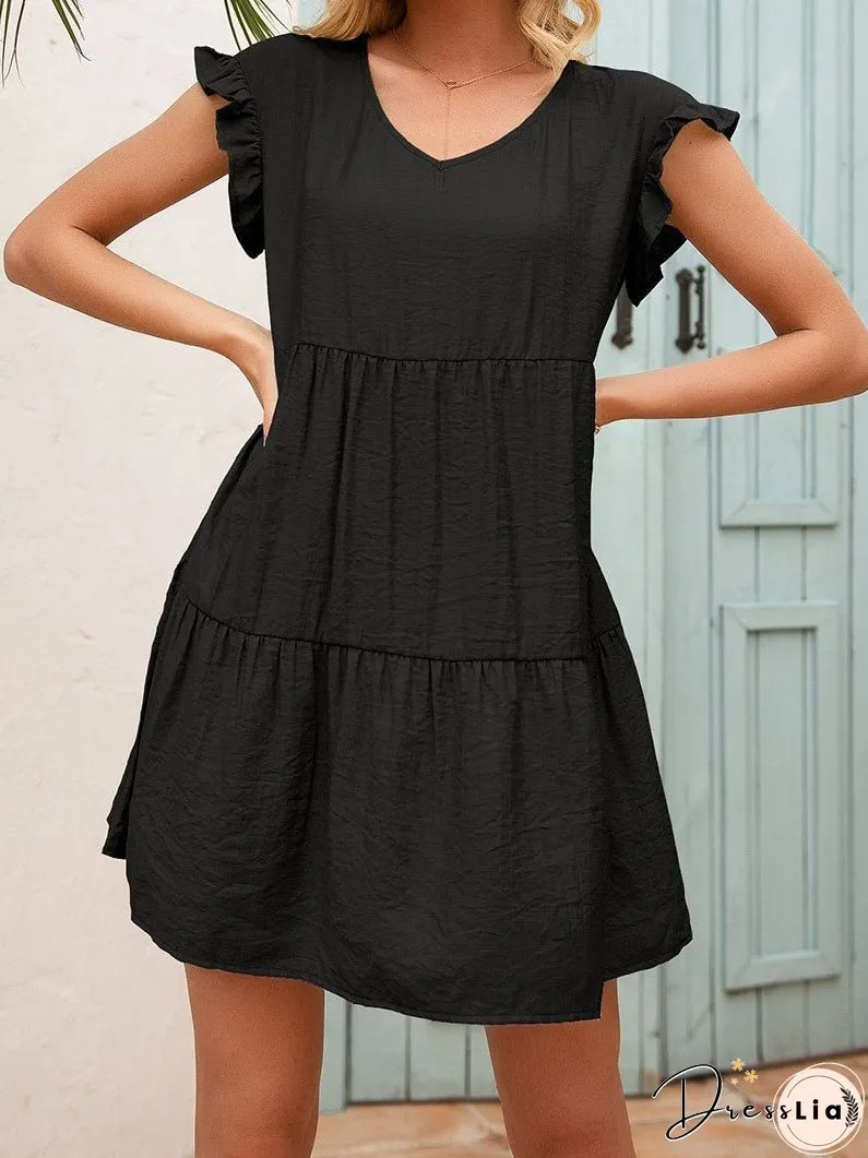 Loose V-neck Fungus Sleeve Mini Dress