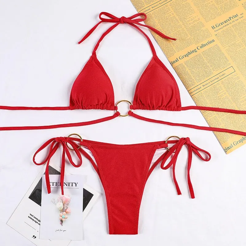 Bandage Bikinis Micro Thong Sexy Swimwear 2022 Leopard Swimsuit Women Halter Bikini Set Mujer Maillot Summer Brazilian Biquini