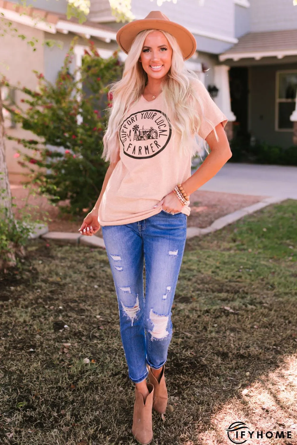 Pink Support Your Local Farmer Graphic Tee | IFYHOME