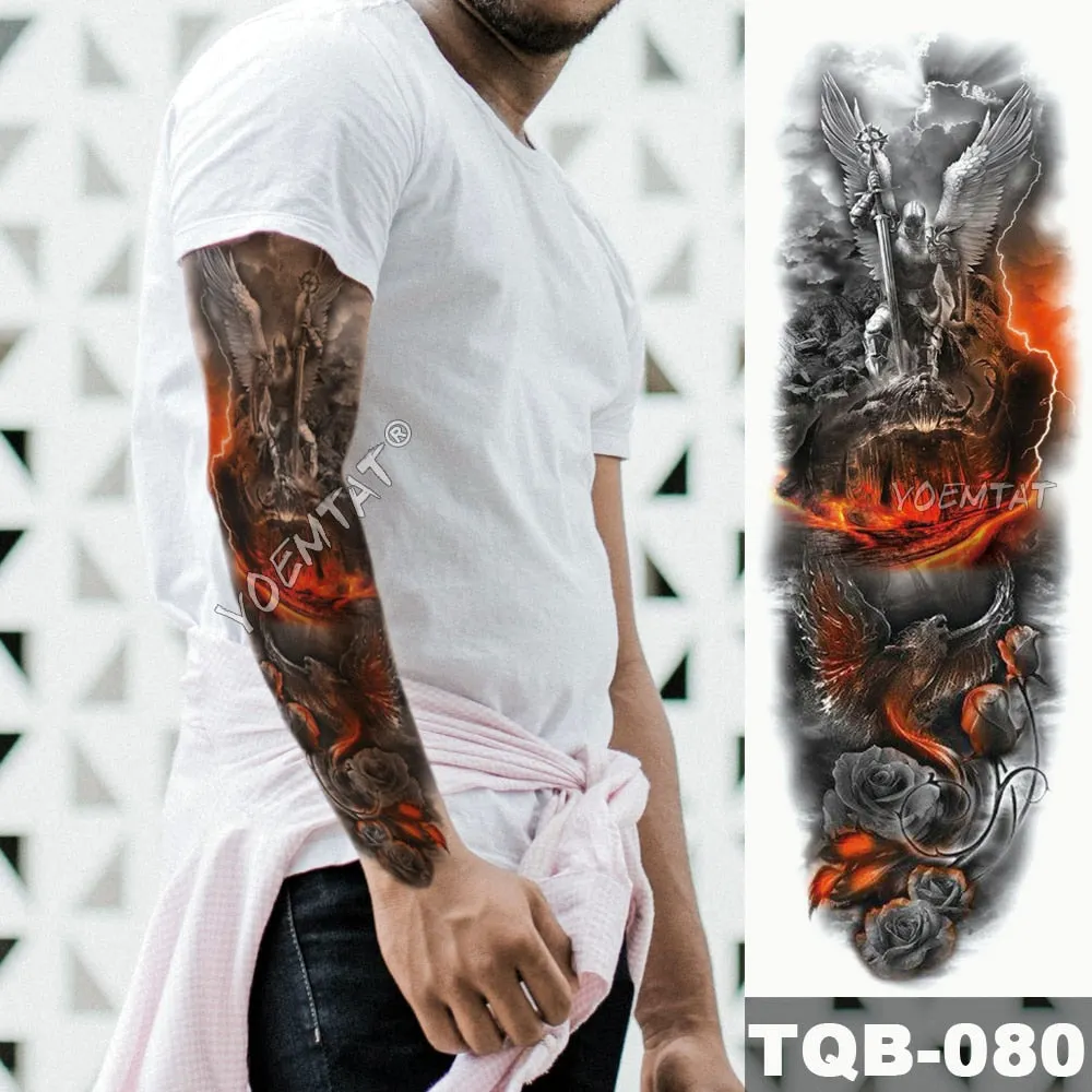 Large Arm Sleeve Tattoo Owl Angel Rose Waterproof Temporary Fake Tatoo Sticker Skull Fox Wings Men Women Full Totem Tatto Artes