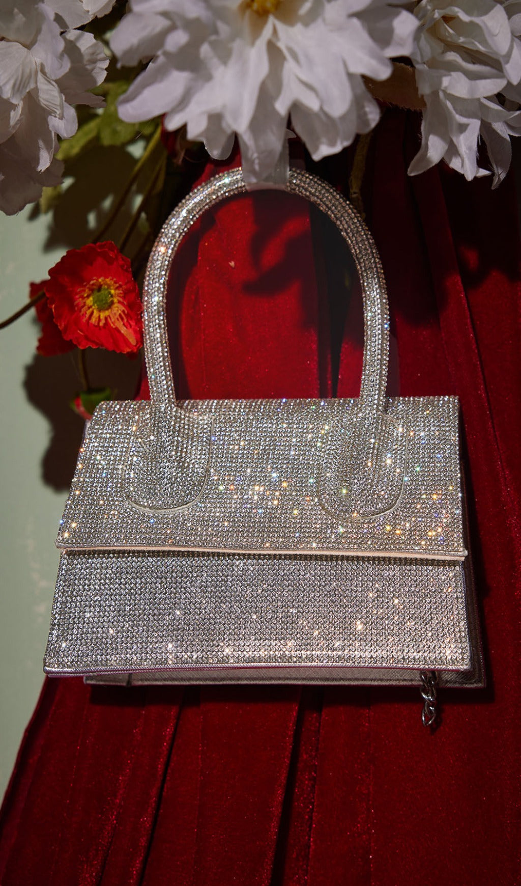 Adonia Crystal Clutch In Silver Flowering Girl