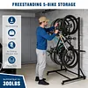 [US Local Warehouse] Mobile Freestanding Vertical Bike Rack with Locking Casters & 6 Hooks Bicycle Storage Vertical Bike Storage Stand Holds Up To 5 Bikes Height Adjustable for Garage Basement & Home