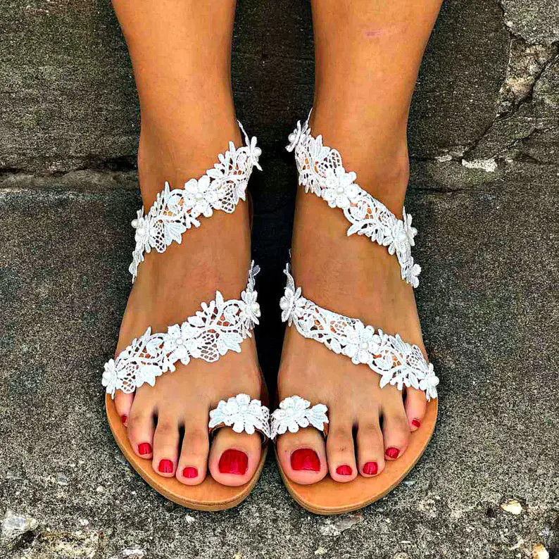 Comstylish Boho Floral Roman Sandals
