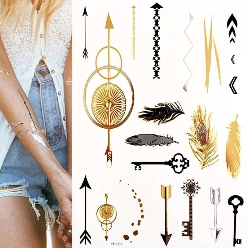 Temporary Tattoos Gold Silver Metallic Tattoo Arm Body Tattoo Cool Bracelet Style Girl DIY Golden Flash Tattoos