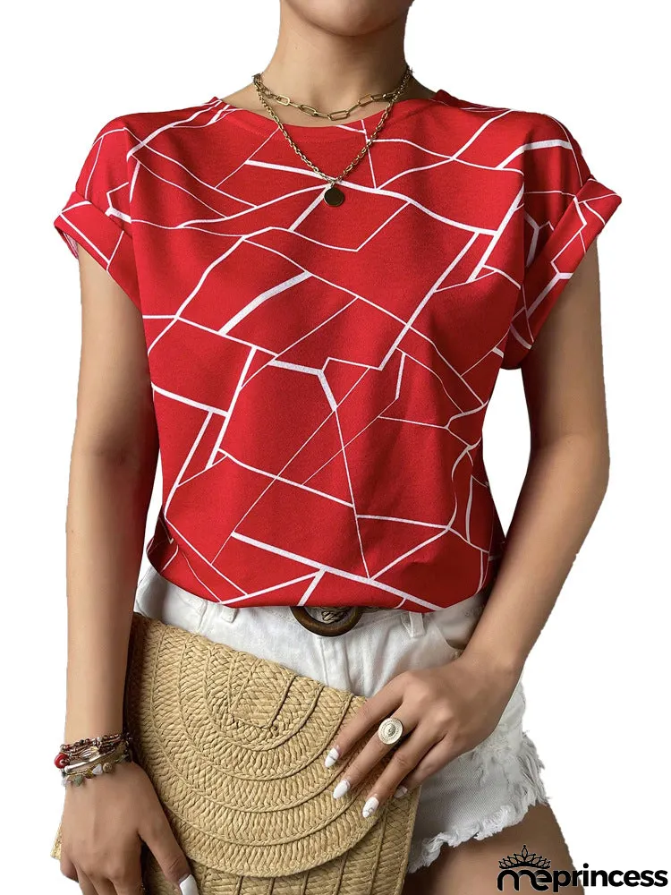 Women's Geometric Print Short Sleeve Blouse