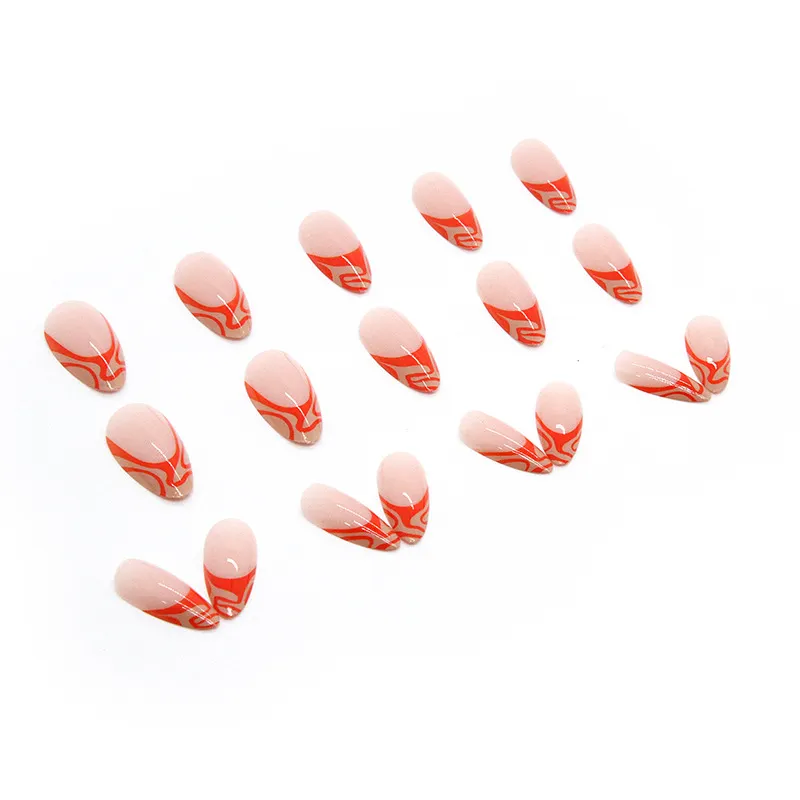 Churchf Churchf Nail Ins Wind Beauty Nail Almond Nail Bright Orange Corrugated Product Light Luxury Wind Quality