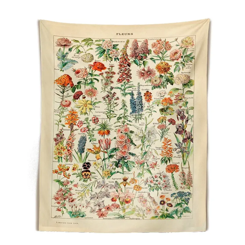 Vintage Mushroom Tapestry Wall Hanging Botanical Print Floral Illustration Sea Life Art Tapestry Wall Decor Hanging Home Decor
