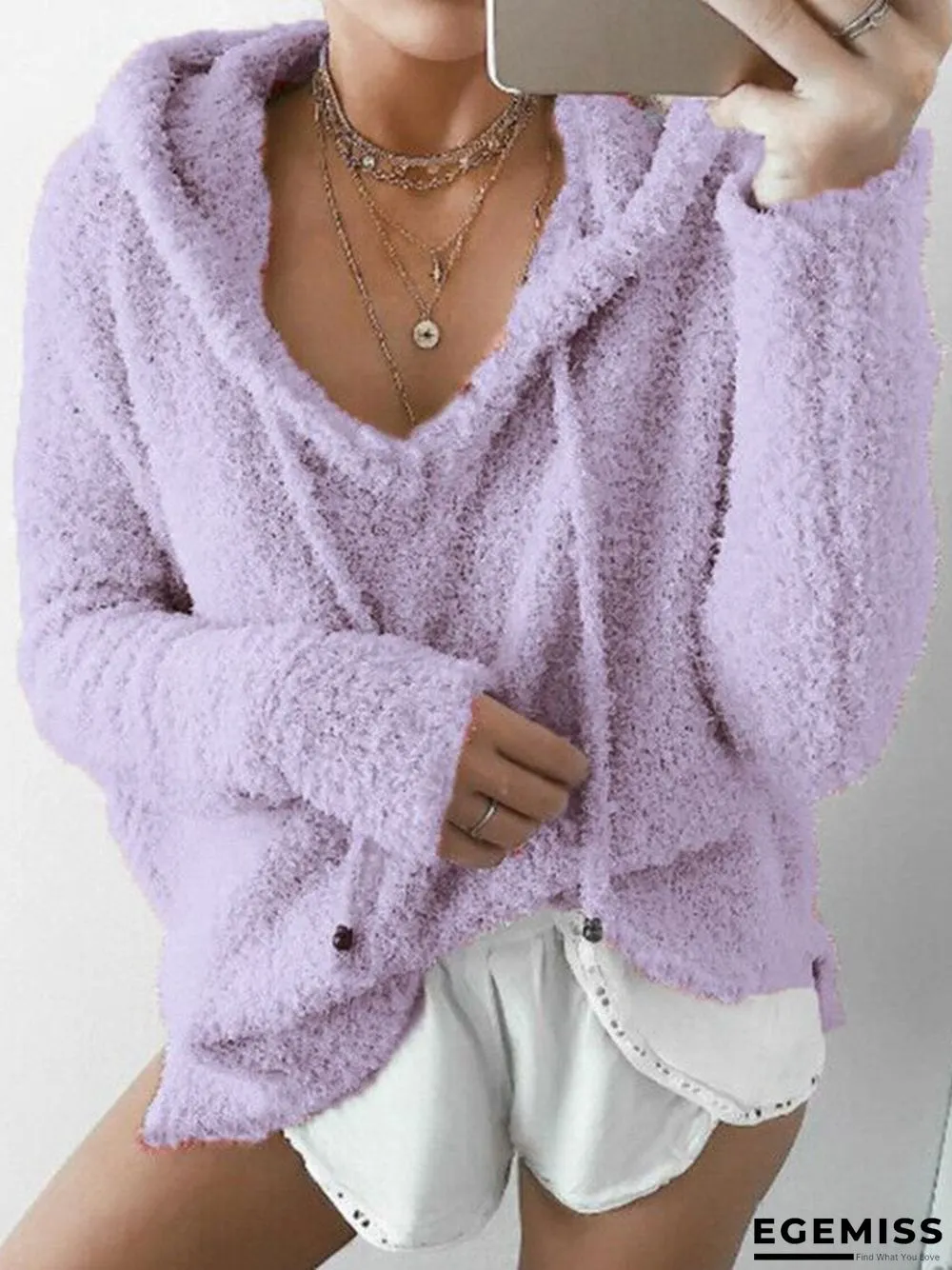 Hoodie Long Sleeve Casual Mohair Sweater | EGEMISS