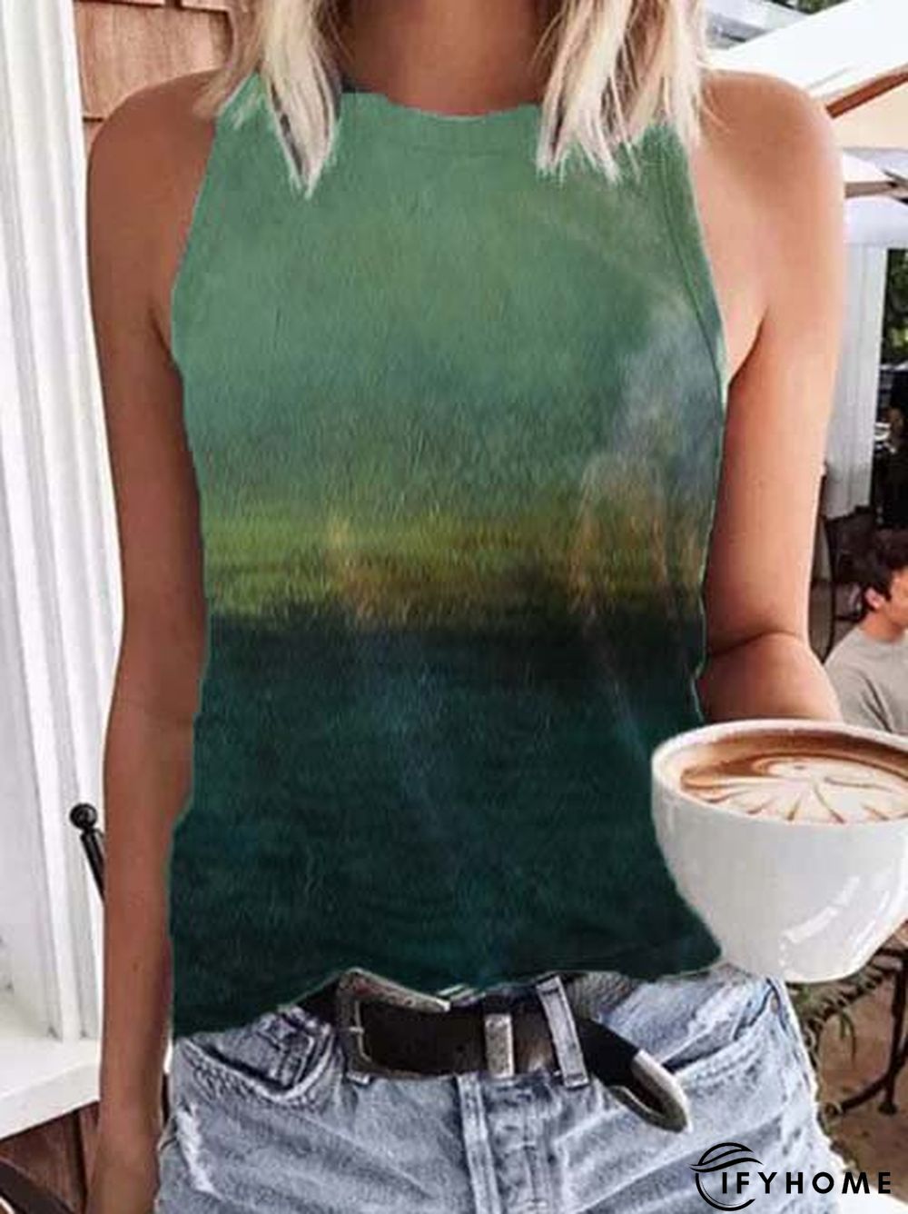 Cotton-Blend Shift Crew Neck Sleeveless Tank & Cami | IFYHOME