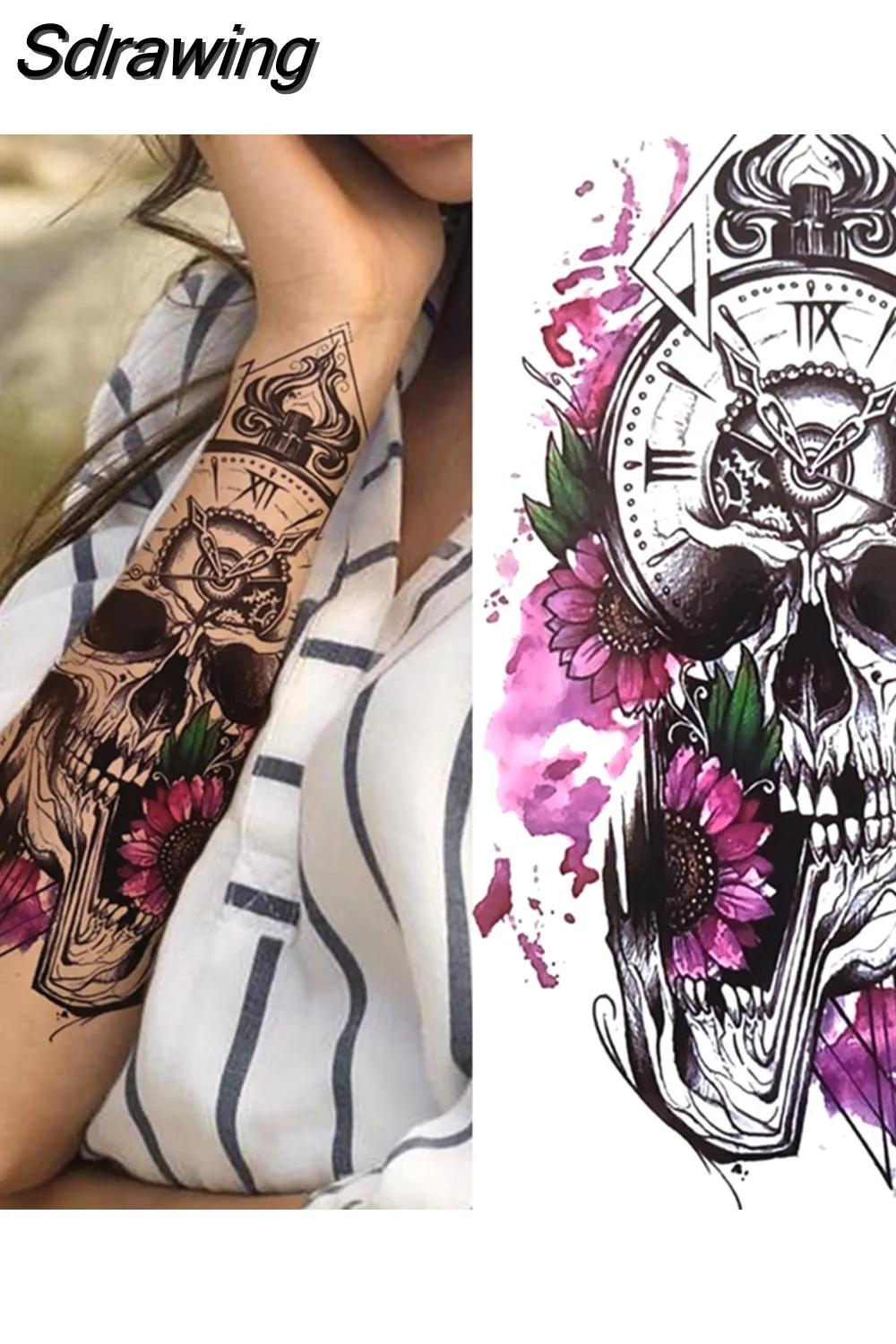 Sdrawing Arm Temporary Tattoos Sleeve For Men Women Realistic Fake Tatoos Warrior Lion Tiger Flower Tatoo Sticker Black Totem Maori 507-1