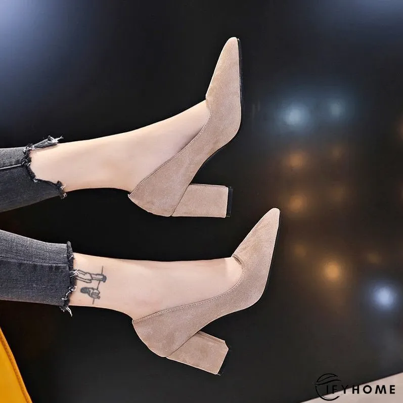 New Women Pumps Flock Sweet Thick High Heels Female Sexy Office Pointed Toe Work Pump Cute Shoes Ladies Footwear | IFYHOME