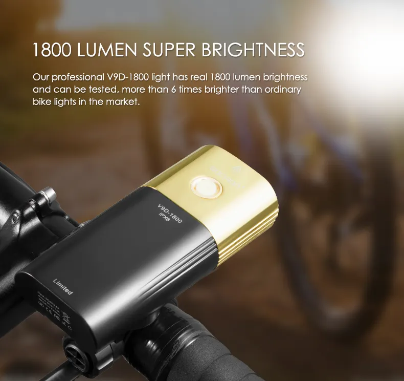 V9D-1800 Gold Professional Bicycle Headlight &Power Bank