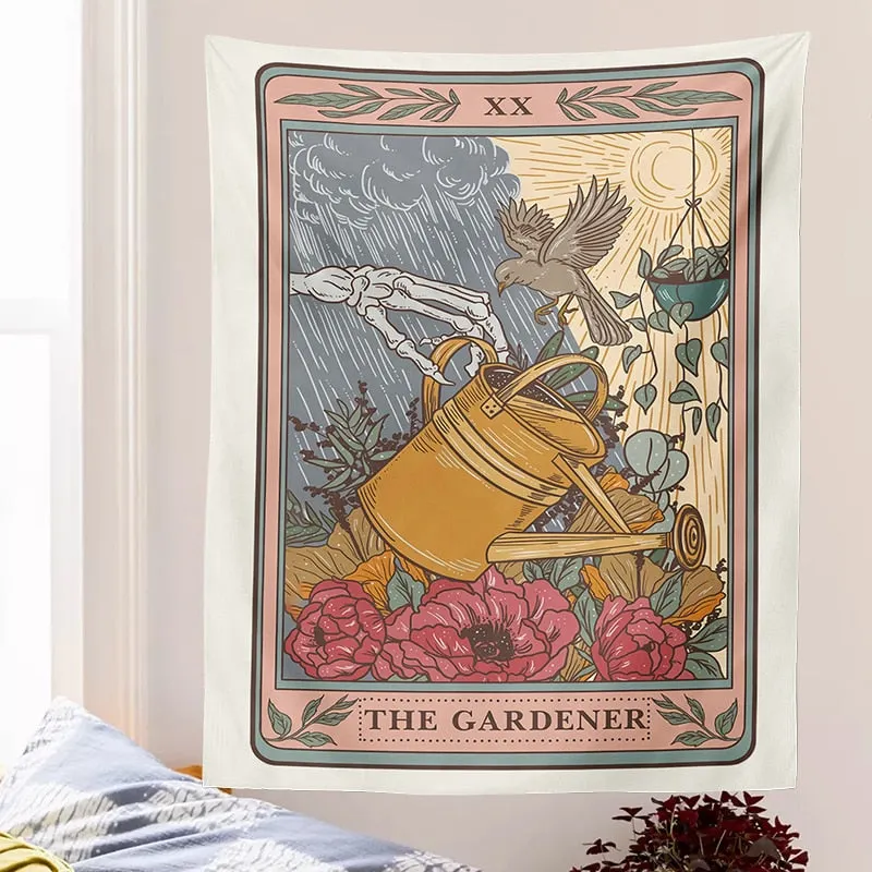 The Coffee Tarot Tapestry Wall Hanging The Gardener black Mysterious Divination Witchcraft Moon Phase Aesthetic Room Decor Mural