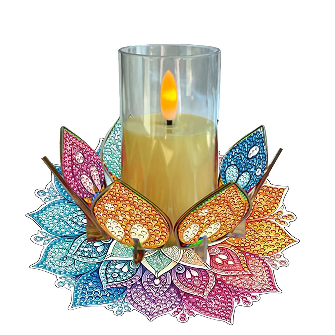 Mandala Lotus-C Acrylic DIY Diamond Painting Candle Holders Without Candles Crystal Painting Tealight Candle Stand Table Centerpiece for Adults Beginners Home Party Decor