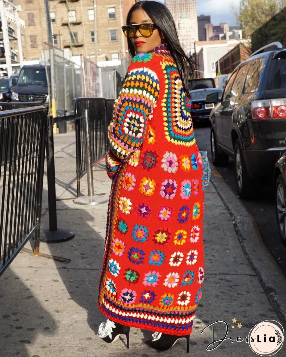 Plus Size Women's Long-sleeved Digital Printed Trench Coat