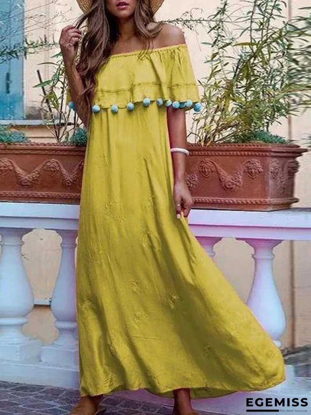 Elegant Off Shoulder Loose Flowing Solid Maxi Dresses | EGEMISS