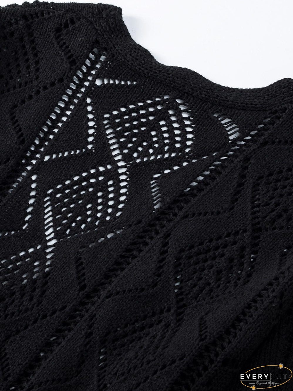 Elegant Black Crochet Knit Openwork Cardigan
