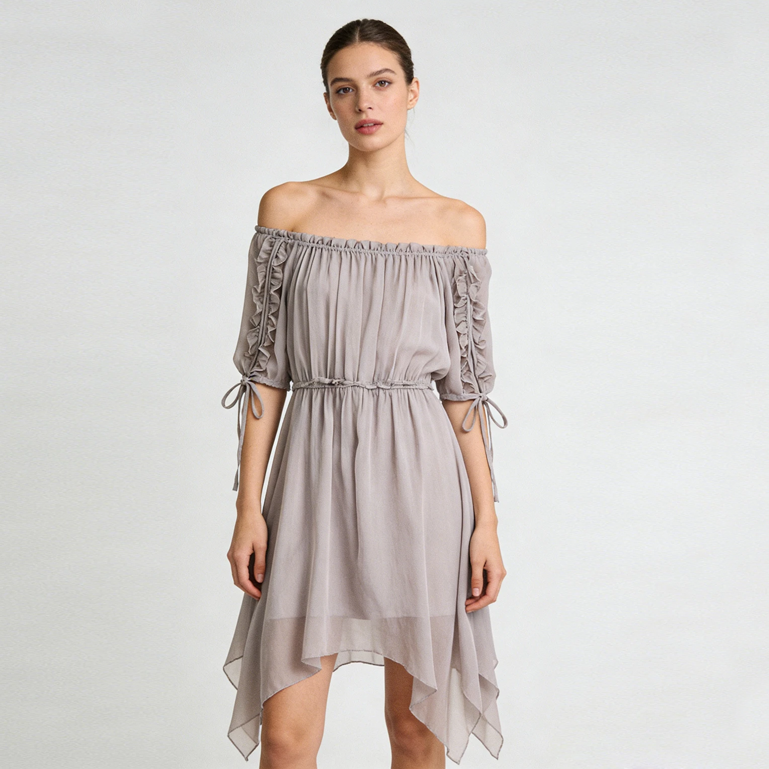Simple yet Romantic Silk Dress with Off-the-Shoulder for Wedding REAL SILK LIFE