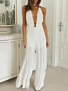 Plunging Backless Condole Belt Jumpsuits