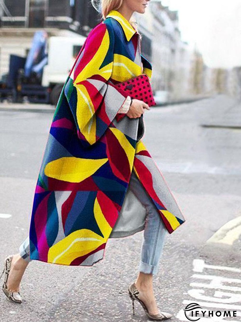 Long Sleeve Shift Abstract Overcoat | IFYHOME