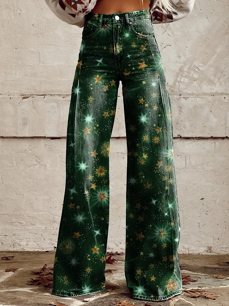 Women's Vintage Pattern Print Casual Wide Leg Pants
