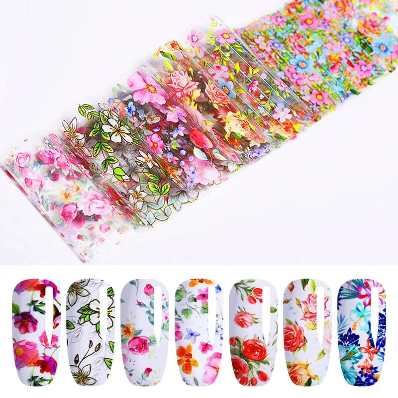 10Pcs/Bag Nail Art Transfer Foil Sticker Abstract Image Blue French Tip Wraps Adhesive Decals Nails Decoration Accessories-Nail Inspo