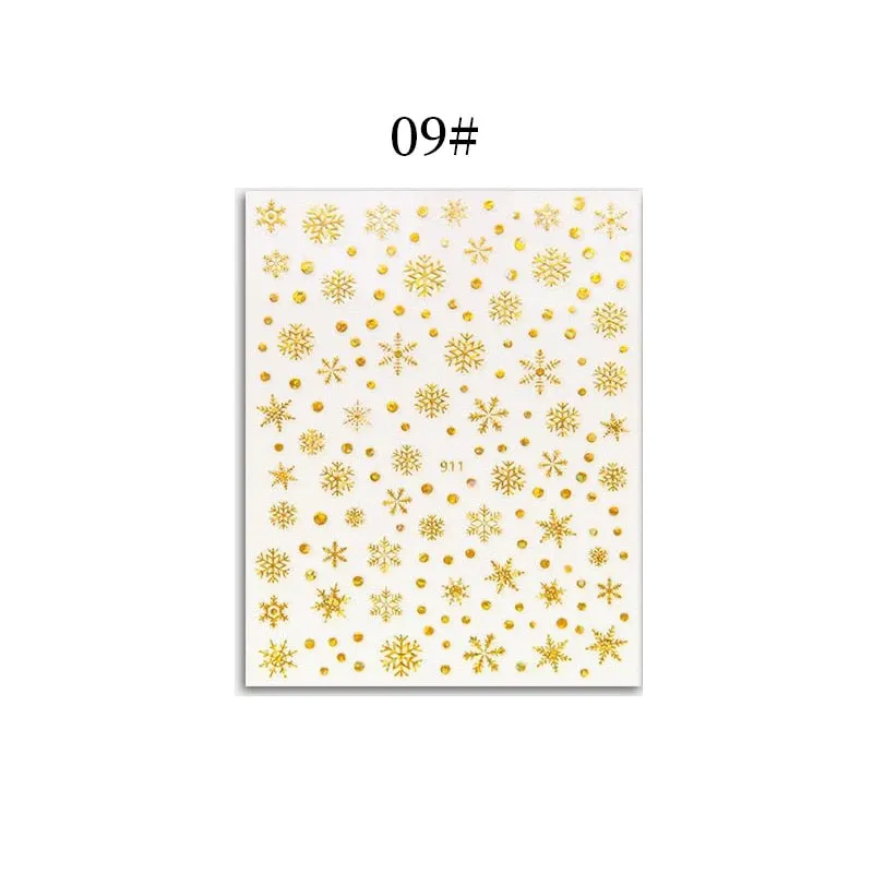 1 Sheet Christmas 5D Nail Stickers Gold And Sliver Snowflakes Transfer Nail Decals Slider Decoration For Manicuries