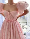 Light Pale Baby Pink Ball Gown Whimsical Lolita Prom Dress Short Puff Sleeve Sweetheart Bodice Love Heart Print Cottagecore Fairy Kawaii