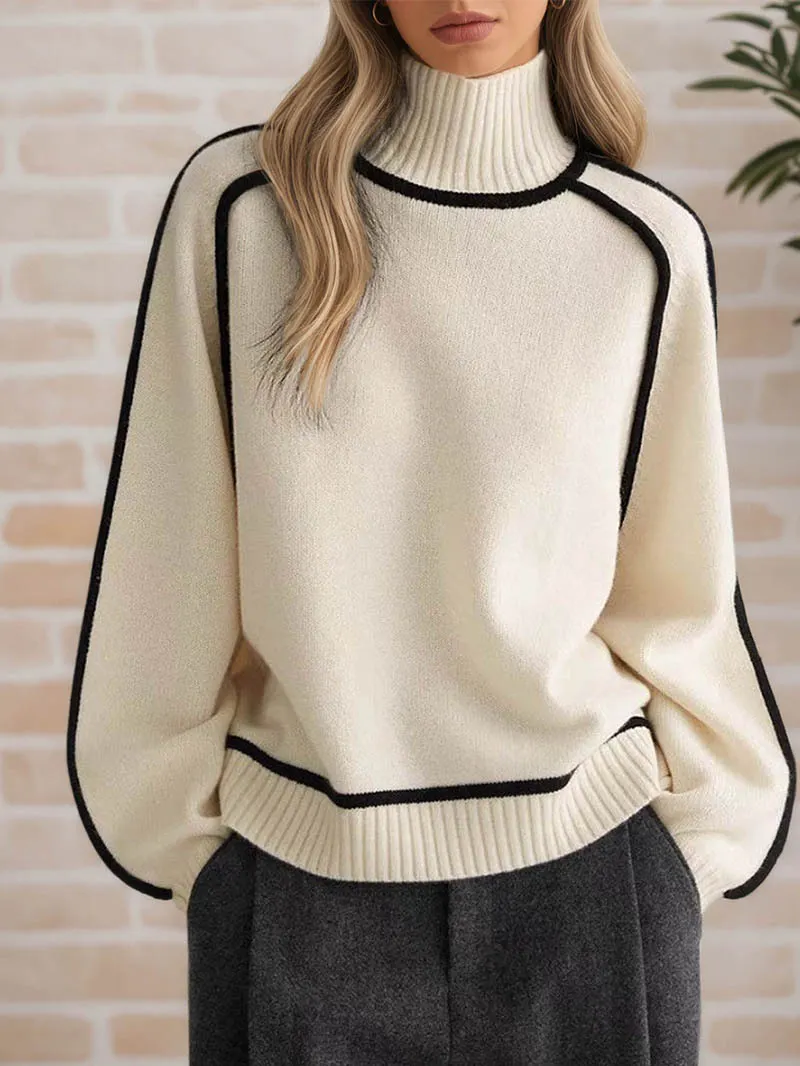 Athvotar Athvotar Autumn And Winter Half-High Three-Dimensional Stripe Thin Leisure Loose Knitted Knitted Jersey Languid Sweater
