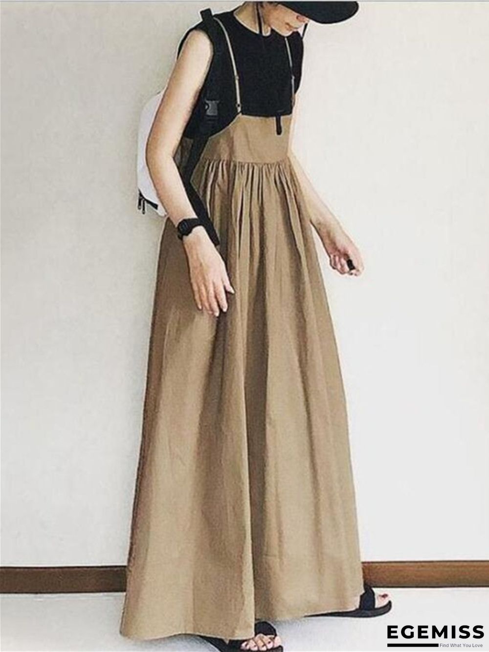 Long Skirt Spring Summer High Waist Skirt Solid Color Pleated Sling Long Skirt | EGEMISS