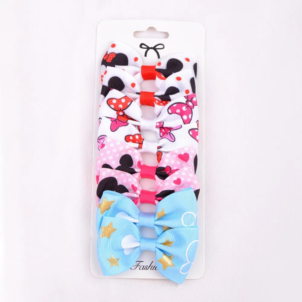 8 Pcs/set Grosgrain Ribbon Print Hair Bows With Clip For Cute Girls Hair Clips Hairpins Barrettes Headwear Kids Hair Accessories