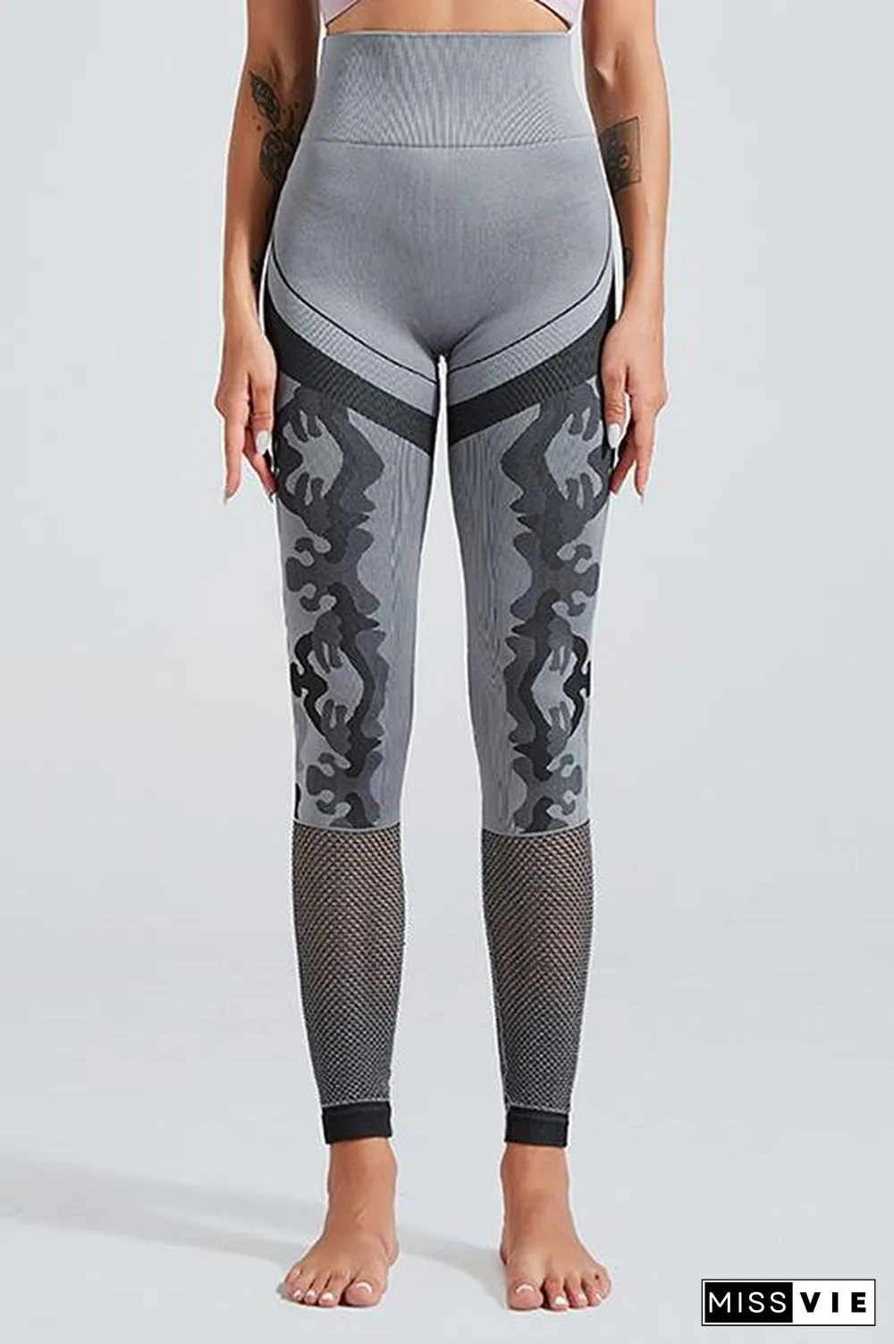 Camouflage Mesh Cut Out T Shirt Leggings Set