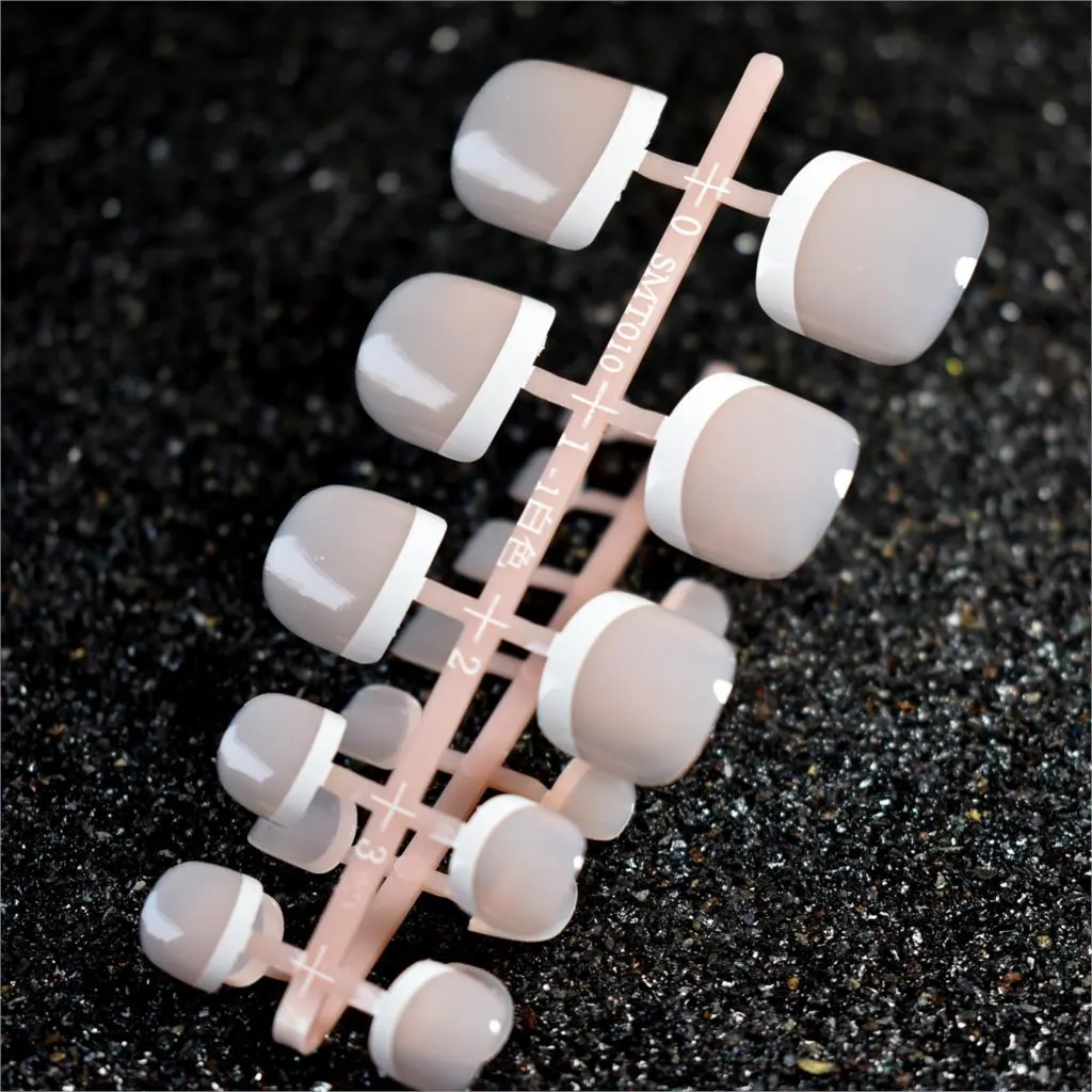 Beige White French Nails Acrylic Nude Toe Nails Shiny Surface Toenails Tips Decoration Designed Fake Nails 24pcs/kit-Nail Inspo