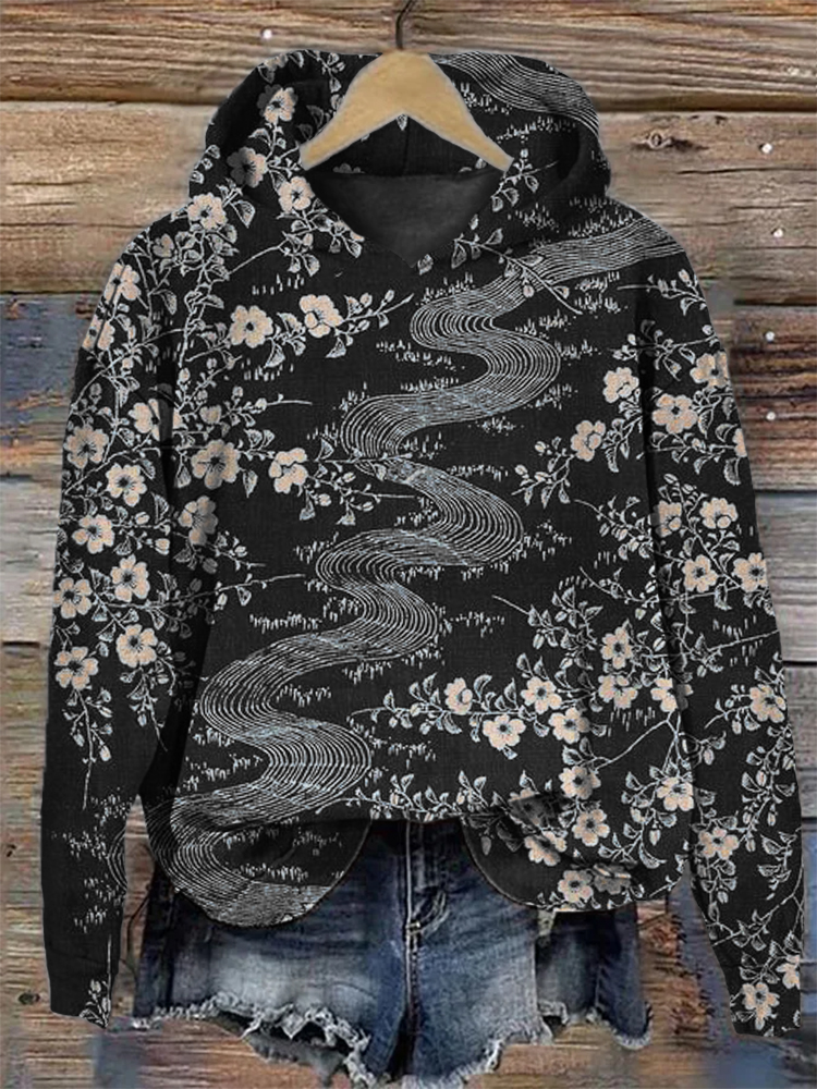 Cherry Blossom along the River Japanese Art Hoodie elevenforest