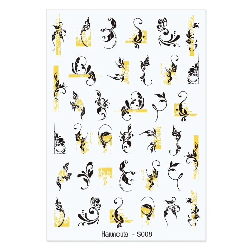 Harunouta Marble Blooming 3D Nail Sticker Decals Flower Leaves Transfer Water Sliders Abstract Geometric Lines Nail Watermark