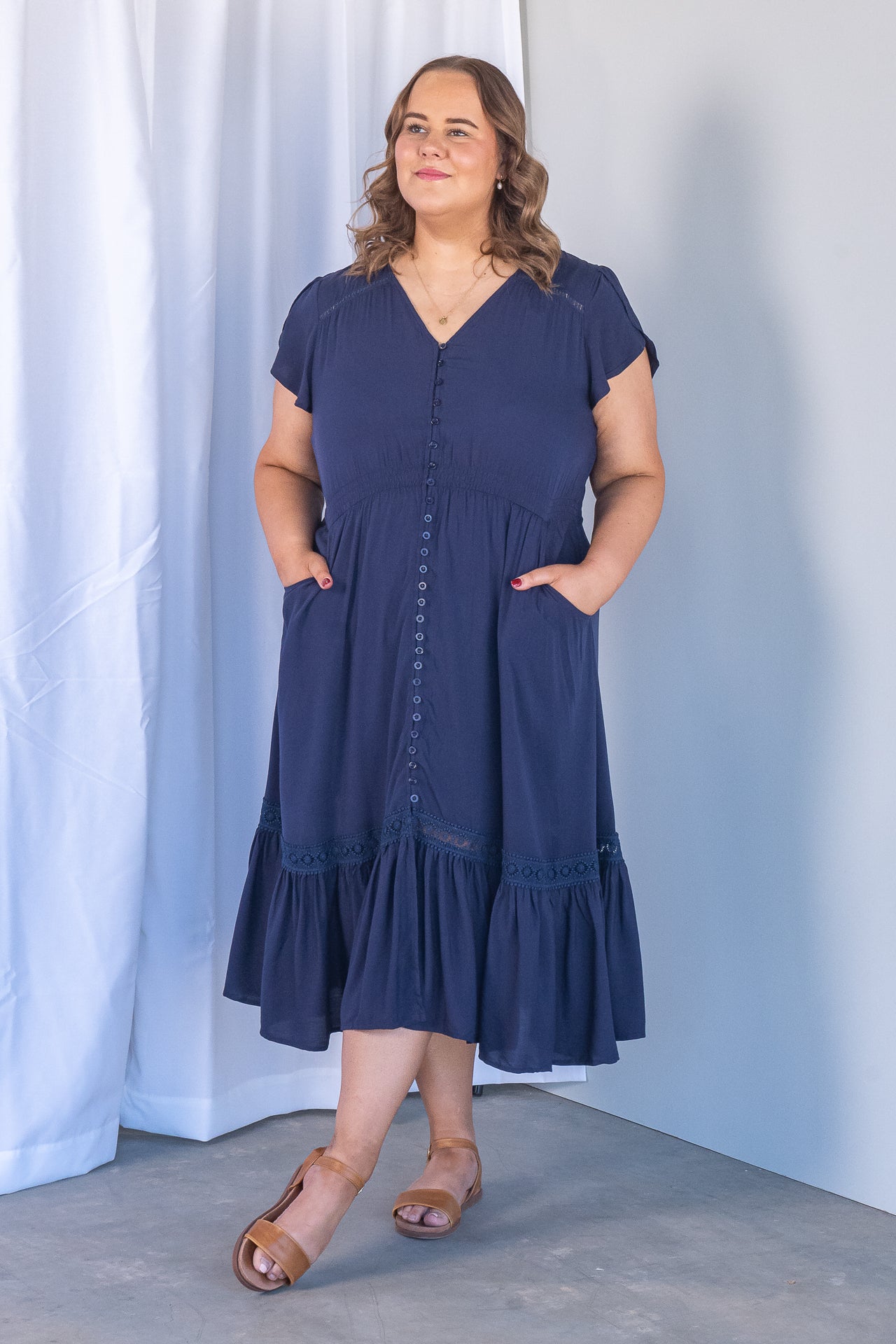 Genie Midi Dress in Navy