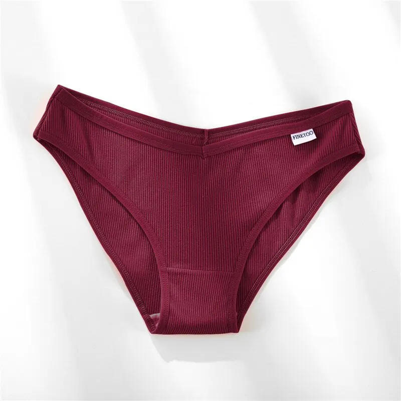 FINETOO Women's Underpants Soft Cotton Panties Girls Solid Color Briefs Striped Panty Sexy Lingerie Female Underwear M-XL Panty