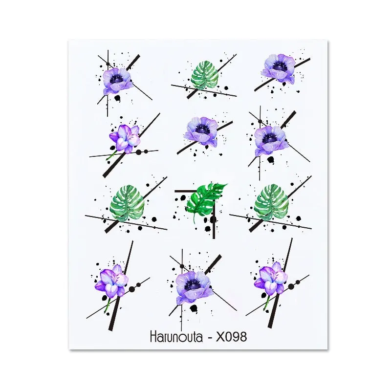1Pc Spring Water Nail Decal And Sticker Flower Leaf Tree Green Simple Summer DIY Slider For Manicuring Nail Art Watermark