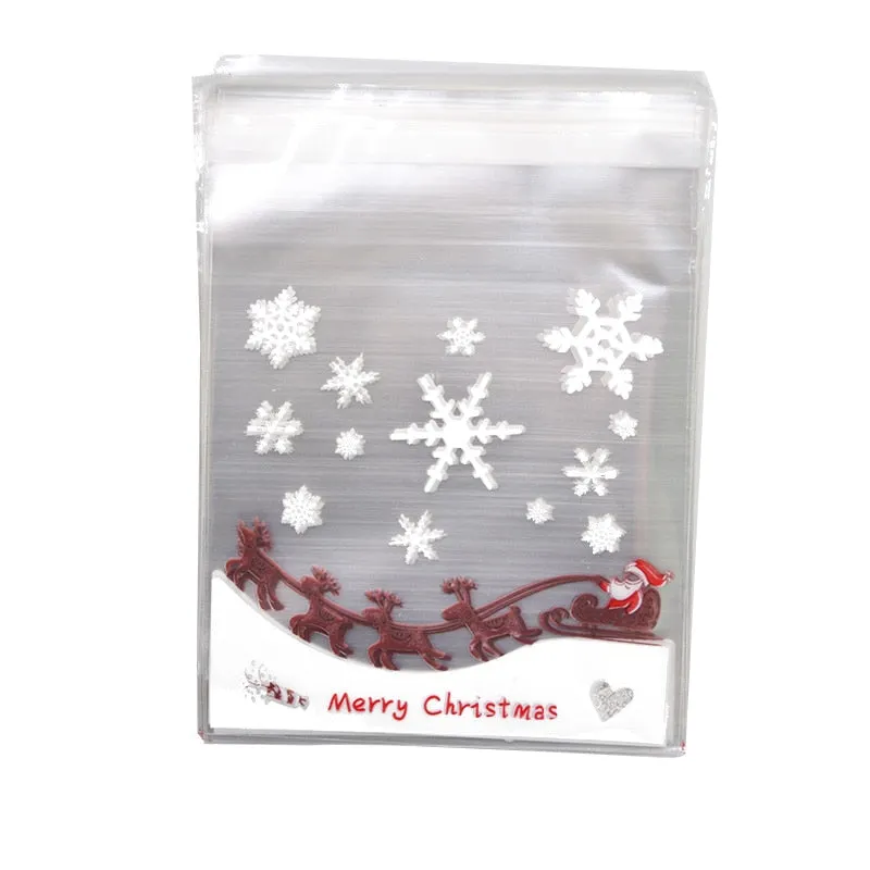 50Pcs 10x10cm Christmas Candy Cookie Gift Bags Plastic Self-adhesive Biscuits Snack Packaging Bags Xmas Party Decoration Favors