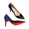 Women's 90mm Middle Heels Pointy Toe Red Bottom Pumps Gradient Color Patent