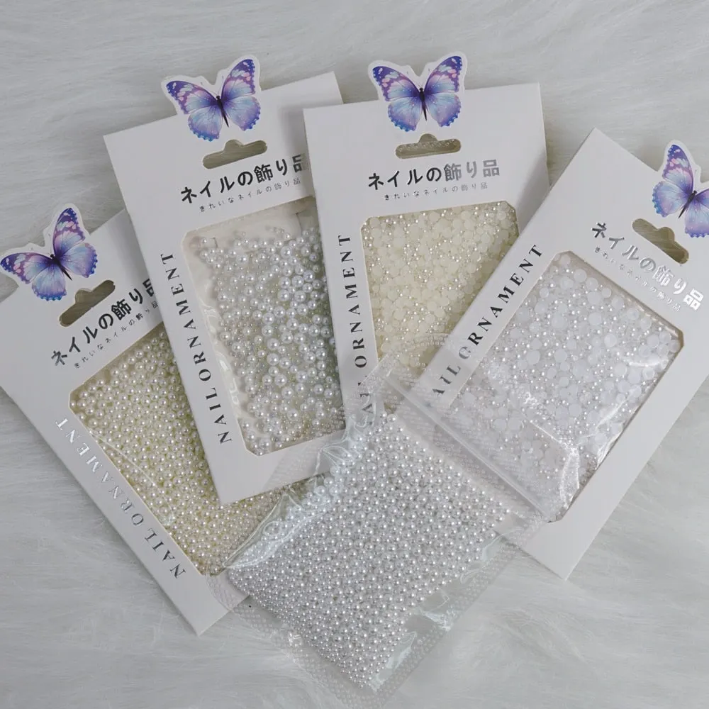 Mixed sizes(1.5~3mm) Imitation Pearls White ABS Beige Half Pearls 3d Nail Beads Rhinestone Decoration DIY Nail art
