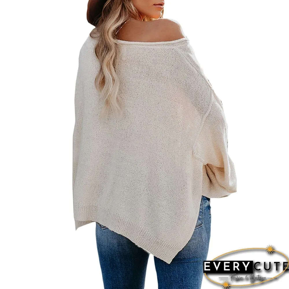 White Side Split Loose Knit Sweater
