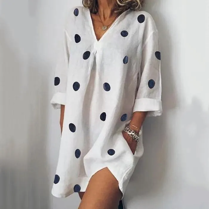 Casual Loose V-Neck Printed Slit Dress